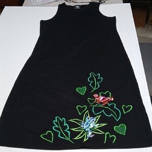 Michael Simon Black Sleeveless Maxi Dress w/ Frogs Embroidery Sequins Beads Sz L